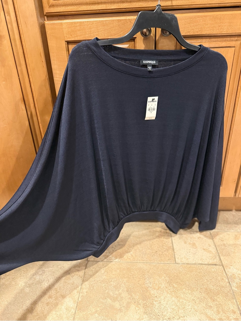 Express Navy Dolman Long-Sleeve Gathered-Hem Top